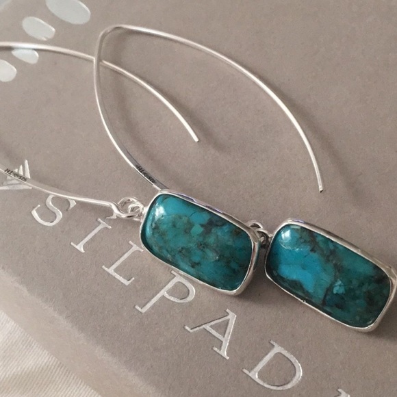 Silpada Sterling Silver & Compressed Turquoise Threader Drop Earrings - Picture 8 of 8
